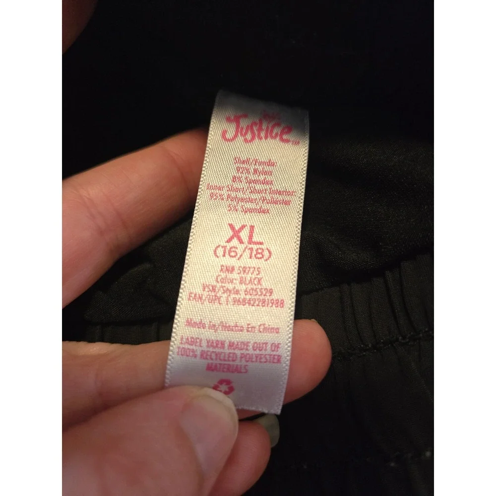 Justice Girls XL (16/18) Black Flutter Elastic Drawstring Active Sport Run Short
